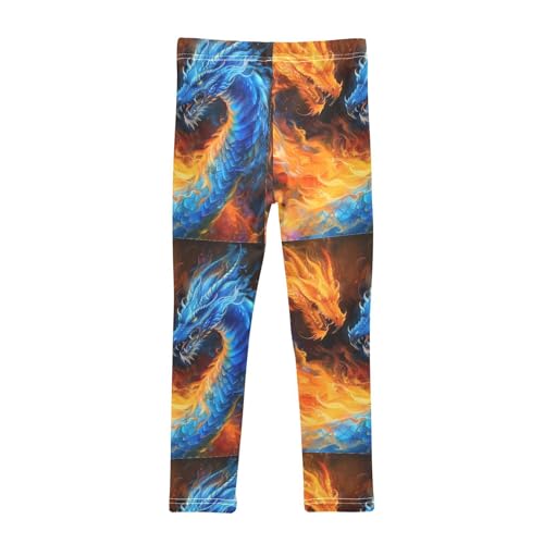 Orange Blue Fire Dragon Girls Leggings Kids Yoga Pants Dance Active Tights 4T2