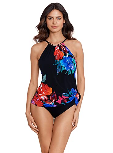 MagicSuit Parker – Traje de baño para mujer con control de barriga y tirantes ajustables, Flor Negro/Multi, 8