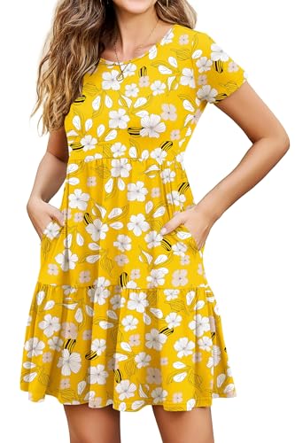 ruoxan Women’s Spring Summer Yellow Tropical Floral Loose Swing...