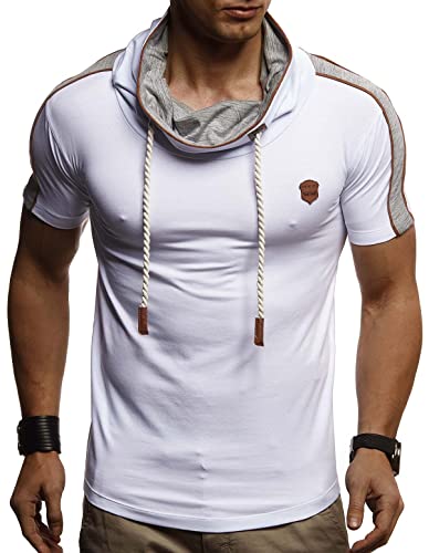 Leif Nelson Men’s Casual Slim Fit Stand-Up Collar Cotton T Shirt | Short Sleeve Classic Stylish Skin Friendly Tee | 2XL-Size | White2