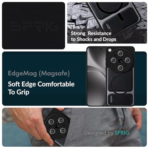 Image of SPRIG Compatible with Oppo Find x9 Ultra Premium EdgeMag Back Cover Drop Tested Shock Proof Mobile Case for Men, Women, Boys and Girls with Camera Protection (Black Transparent)