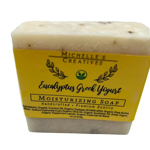 Michelle's Creatives Eucalyptus Greek Yogurt Soap Bar - Handmade Bath Soaps made With Organic Greek Yogurt - Natural Moisturizing Soap Bar - Vegan and Luxury Soap for Sensitive Skin