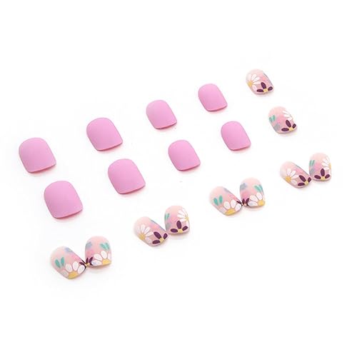 Miniatura 9 de KTAABTR 24 uñas postizas cortas a presión con forma de almendra, uñas acrílicas con diseño de flores, suministro de margaritas, uñas postizas de