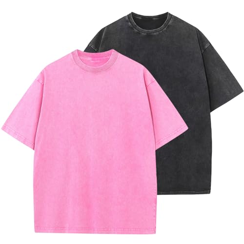 Image of Men's Oversized Cotton T-Shirts Loose Fit Vintage Washed Tee Unisex Short Sleeve Casual Shirts Tops