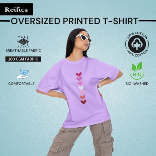 Image of Reifica Women 100% Pure Cotton Drop Shoulder Loose Fit Oversized T Shirts (Combo Pack of 2)