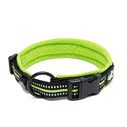 Image of PetsUp Nylon Stylish Dog Collar Neck Belt for Small Medium Large Dogs (Large, Reflective Collar- Green), 40 x 2 cm