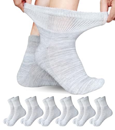 Aisesine Diabetic Non Binding Ankle Socks Women for Seniors, Lymphedema, Sensitive Feet Wide Loose Fit 6 Pairs Large Grey