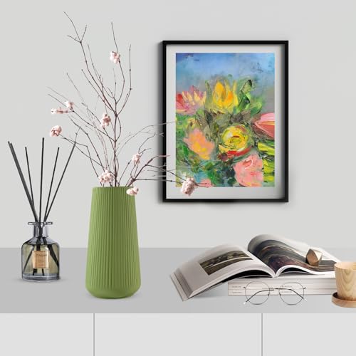 Saga Green Ceramic Vase, GUKJOB Small Cute Flower Vase for Pampas Grass, Home, Living Room, Dining Table, Farmhouse, Office Decor, Bedroom, Table, and Kitchen Shelf (Saga Green) by GUKJOB - Used condition - Image 4