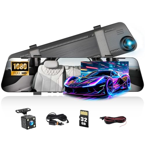 CAMECHO Mirror Dash Cam with 32GB TF card 4.5 Inch 1080P Dual Dash Cam Front and Rear Camera Car Rear View Mirror Loop Recording Wide Angle Parking Assistance with WDR Night Vision Motion Detection