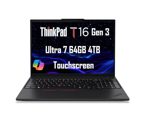 Image of Lenovo ThinkPad T16 Gen 3 Business Laptop (16 inch FHD+ Touchscreen, Intel 12-Core Ultra 7 155U (> i7-1355U), 64GB DDR5, 4TB SSD), 2X Thunderbolt 4, Fingerprint, Backlit, 5MP Webcam, Win 11 Pro, AI PC