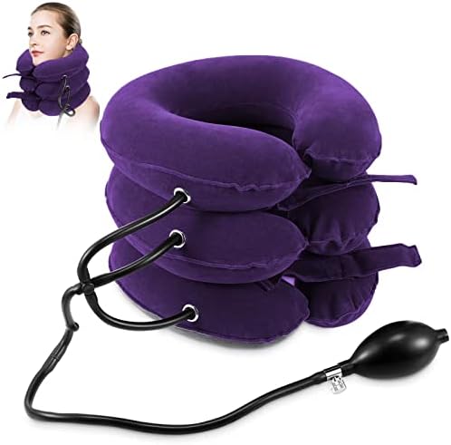 Jaximy Neck Stretcher, Cervical Traction Device, Neck Pain Relief, Adjustable Inflatable Neck Brace & Cervical Neck Traction Device, Cervical Neck Pillow Home Use Decompression(Purple)