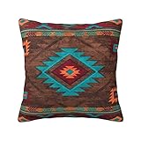 Throw Pillow Case Vintage Abstract Ethnic Pattern Native American Southwest Indian Aztec Navajo Cushion Home Pillowcase Soft Square Cover for Decor Bedroom Living Room Couch 18 X 18 Inch