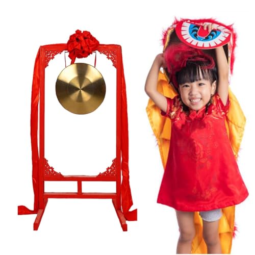Gong Instrument Flood Warning Gong, Gong Instrument, Suitable for Wedding Opening Celebration, Home Decor Housewarming Blessing Gift (Color : Gold-B, Size : 32cm)