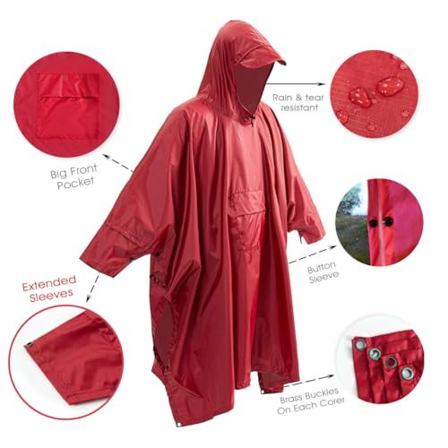 Cosmine Hooded Rain Poncho for Adult with Pocket, Waterproof Lightweight Unisex Raincoat Jacket for Hiking Camping Emergency2