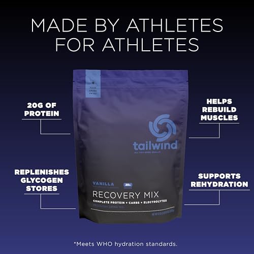Image of Tailwind Nutrition Recovery Mix, 20 Grams Complete Protein, Carbohydrates, and Electrolytes Powder Drink Mix for Post-Workout, Free of Gluten, Soy, and Dairy, Vegan, 20 Servings, Vanilla