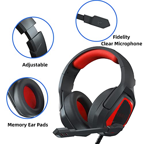 Emonoo Gaming Headset For Ps4 Ps5 Xbox Switch, Wired Headphone With Noise Cancelling Microphone, Comfortable Memory Foam Earpad Headsets, Red #TOP3