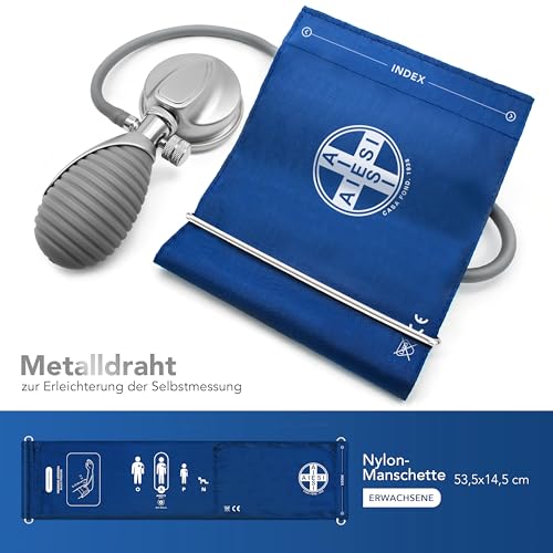 AIESI® Blutdruckmessgerät Manuelles Professionelles Aneroid oberarm handheld erwachsene mit stethoskope ANEROID A7, Verstellbarer griff, 24 monate garantie