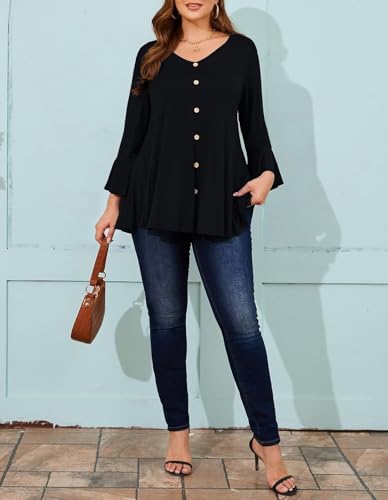 LARACE 3/4 Length Sleeve Plus Size Tops for Women, Women's Tunic Top to Wear with Leggings, V-Neck T-Shirts Fall Clothes2