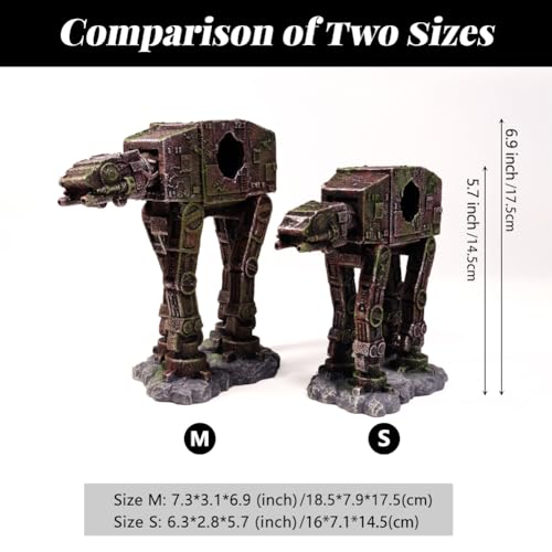 Image of Fish Tank Decorations AT-AT of Star Wars Aquarium Decorations Betta Fish Tank Accessories for Sleep Rest Hide and Play (M)