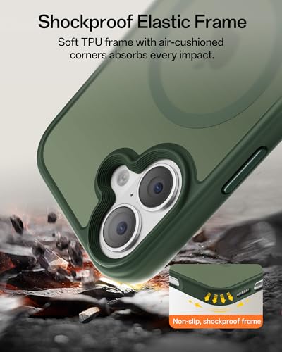 Image of UNBREAKcable Magnetic for iPhone 16 Case 6.1-Inch, Compatible with MagSafe, Full Camera Protection, Built-in Magnetic Ring, Drop Protection Shockproof Slim Phone Cover-Dark Green