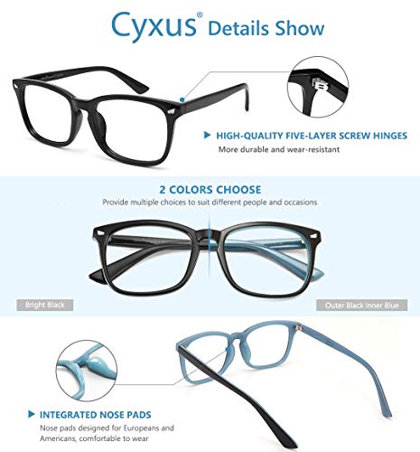 Image of Cyxus Blue Light Filter Computer Glasses for Blocking Headache [Anti Eye Eyestrain] Clear Lens Gaming Glasses, Unisex (Men /Women) (Black & Black Blue)