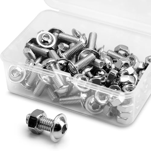 (40 pcs) M6 x 16mm Hex Socket Screws with Flange and Nuts Set 304 Stainless Steel Pan Head Screws, silver tone, M6x16mm (40 Pieces)