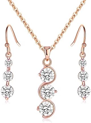 ZHUWE Bridesmaid Jewelry Set for Women Girls, 18K Gold or Rose Gold or Silver Plated Necklace Earring Set for Wedding, Best Bridesmaid Gifts