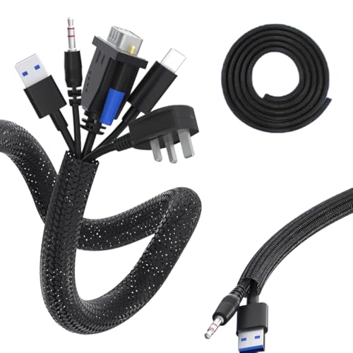 ケーブルカバー コードカバー 配線カバー 配線隠し 編組ケーブルスリーブ 編組ケーブル 収納スリーブ 全長約3M 内径約13mm 保護スリーブ DIY切断可能 内径拡張可能 絶縁 防塵 耐高温 耐摩耗性 ペット噛み防止 屋外/屋内用/オフィス用コードオーガナイザー 配線管理 動物の噛み込み防止 ブラックのサムネイル