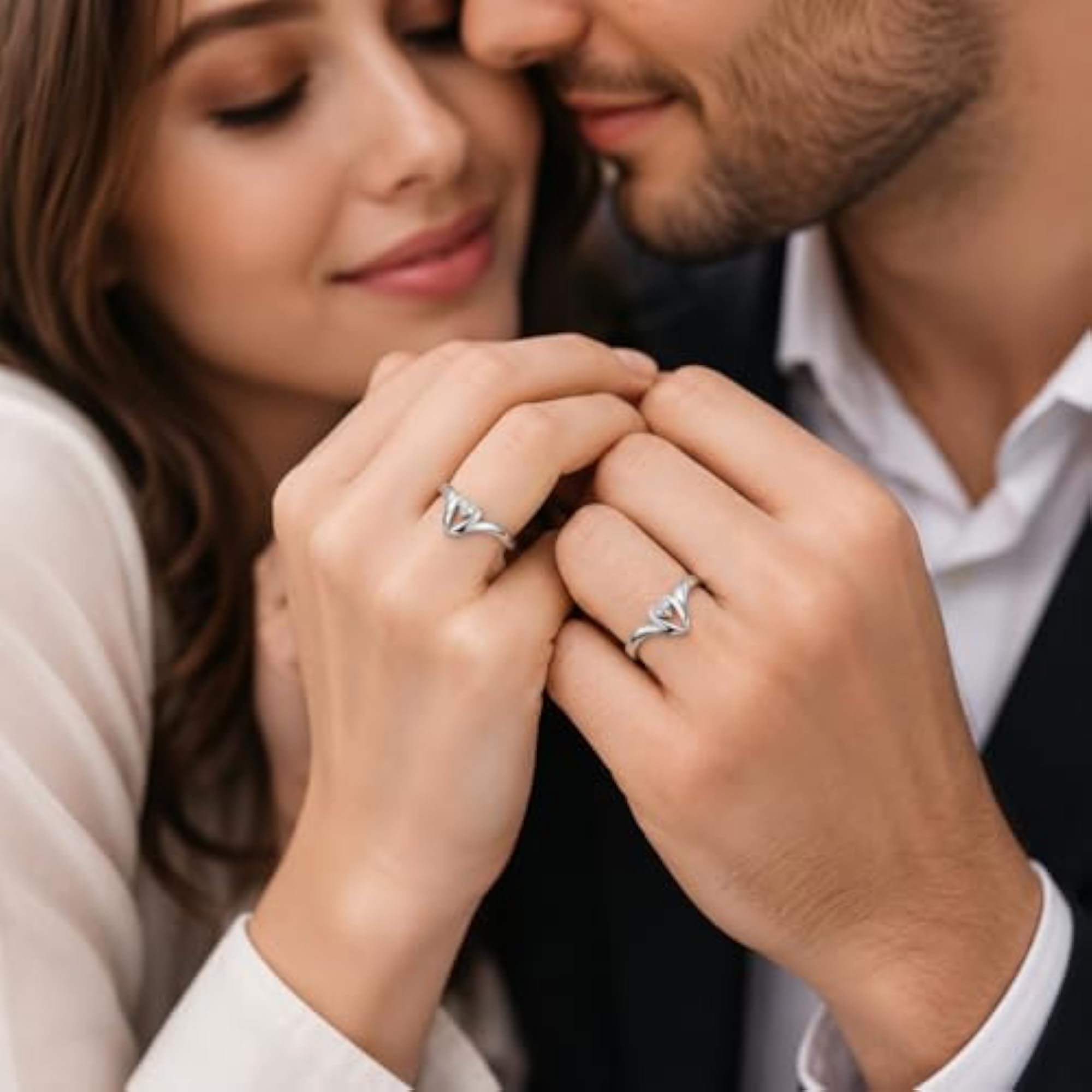 Couple Silver Plated Adjustable Broken Heart Ring Set