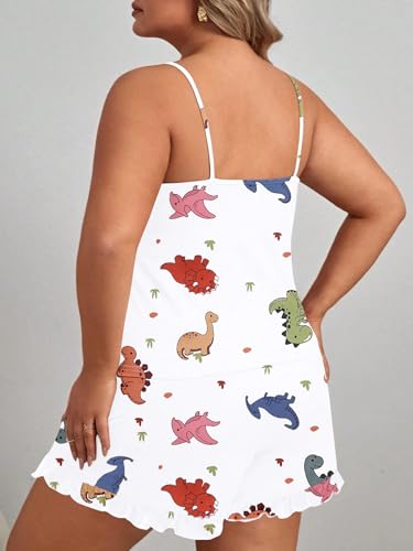 Image of SOLY HUX Women's Plus Size Pajama Set Cute Cartoon Print Sleepwear Cami Top and Shorts Loungewear