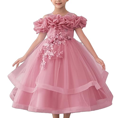 Girls' Special Occasion Dresses with Cloud Shoulder Design, Mid-Length Easter Dress for Girls