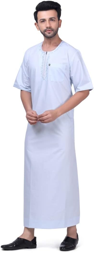 mashroo SkyBlue Half Sleeve Narin Thobe Jubba for Men