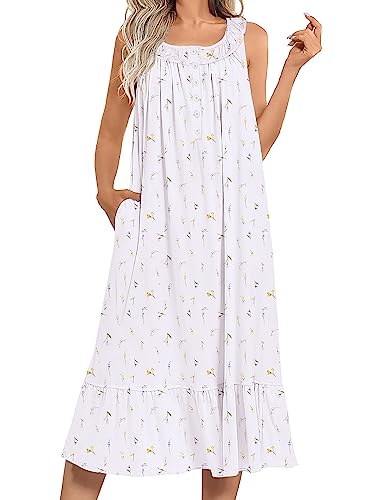 Image of Ekouaer Women's Nightgowns Long Sleeveless Night gown with Pockets Soft Ladies Nightdress