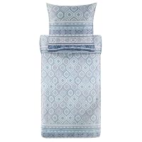 Parure De Lit Bassetti Isolabella - Satin Coton 100% Azzurro - Housse Couette 155x220cm + Taie 80x80cm