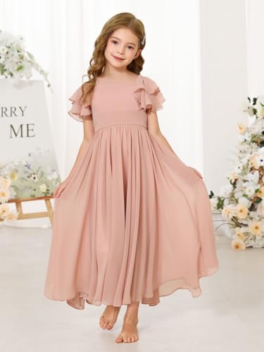 MCieloLuna Square Neck Junior Girls Bridesmaids Dresses Flowing Ruffle Sleeve Boho Flower Girl Formal Party Maxi Gown2