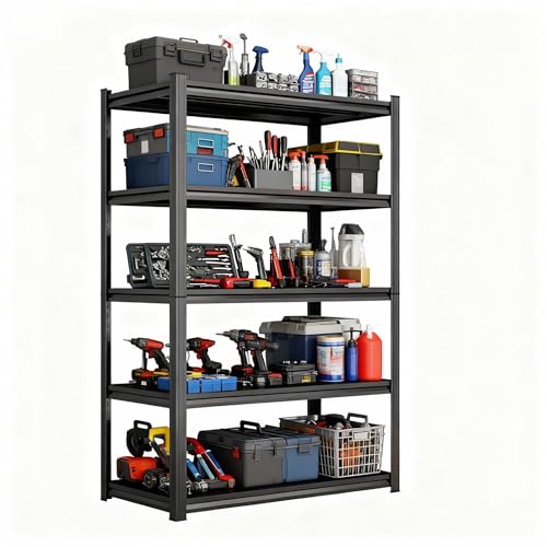 Beaunatixx Heavy-Duty 5-Tier Metal Shelving Unit, Adjustable Steel Storage Rack
