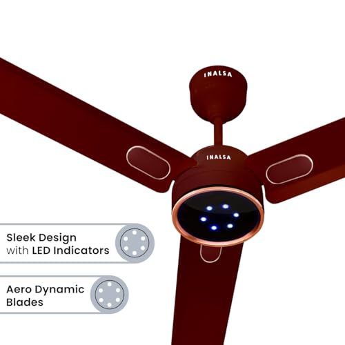 Image of INALSA BLDC Ceiling Fan 1200mm Aero Swift Luxe|Designer Fan with Remote Control Timer /Boost Mode|BEE 5 Star Rated Energy Efficient|Low Noise|Ultra High Speed|LED Indicator|3 Yr Warranty on Motor,Brown