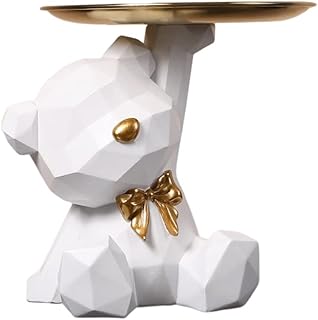 OKESYO Bear Sculpture Decoration, Bear Statue with Tray, Resin Animal Sculpture, Gift for Living Room, Entryway, Office, Desk Decoration