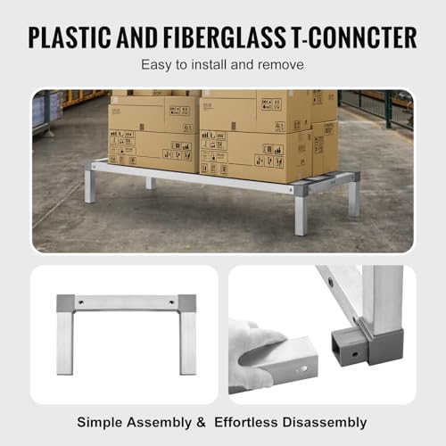 Image of VEVOR Aluminum Dunnage Rack, 48 inch x 20 inch Commercial Food Floor Rack, 8 inch Off the Floor, 1000 lbs Capacity All-Welded Aluminum Storage, for Storage in Restaurants, Kitchens, Garages and Vehicles