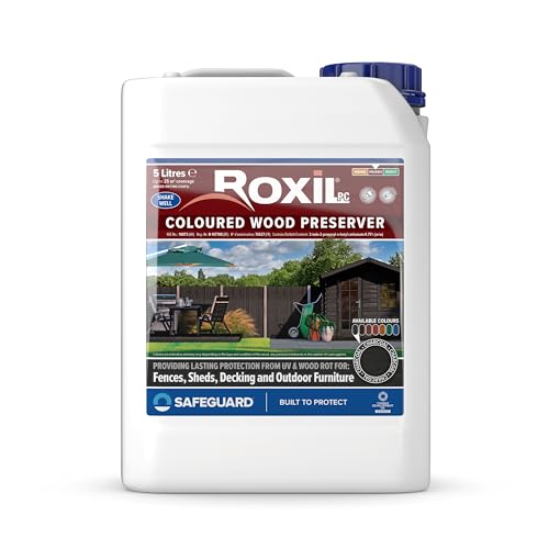 Roxil Lasure Préventive Bois 5L – Ébène – Intérieur & Extérieur – Protection Contre Pourriture, Champignons, Larves & Termites