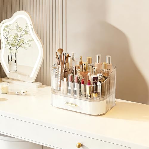 62% Off Makeup Organizer with Rotating Brush Holder & Stackable Drawers