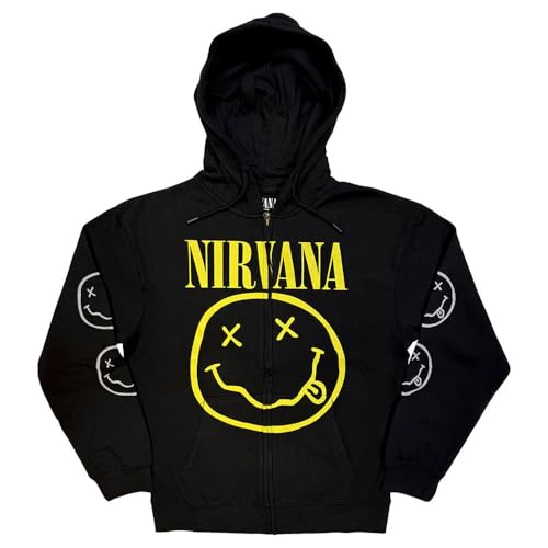 Rock Off officially licensed products Nirvana Gruneg Face Band - Sudadera con capucha y cremallera, Negro, Small