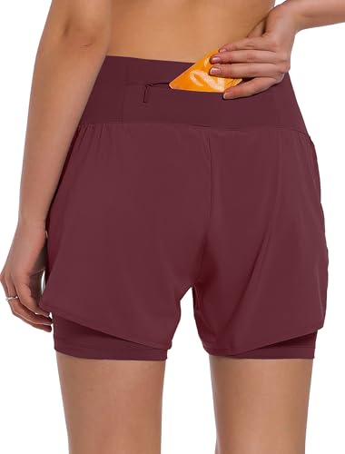 Ksmien Women's 2 in 1 Running Shorts - Lightweight Athletic Workout Gym Yoga Shorts Liner with Phone Pockets2