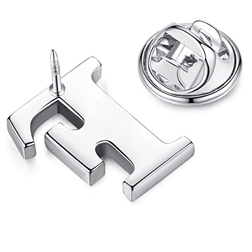 Image of HONEY BEAR Initial Alphabet Letter Lapel Pins Collar Badge Brooches for Mens /Womens Shirt Dress Decoration Silver