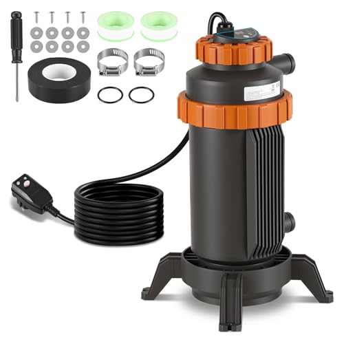 Monucep Poolheizung Elektrisch 3KW mit Digitalanzeige & 4-Fach Sicherheitsschutz, 32–38 mm Anschluss, Heizt bis 45 °C, inkl. Zubehör für Aufstellbecken