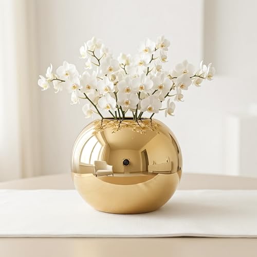 Image of Nostrae by Ekhasa Unbreakable Metallic Ball Flower Vase for Home Decor | Aesthetic Flower Vase Gift for Living Room | Decorative Metal Vase Gift for Wedding, Housewarming