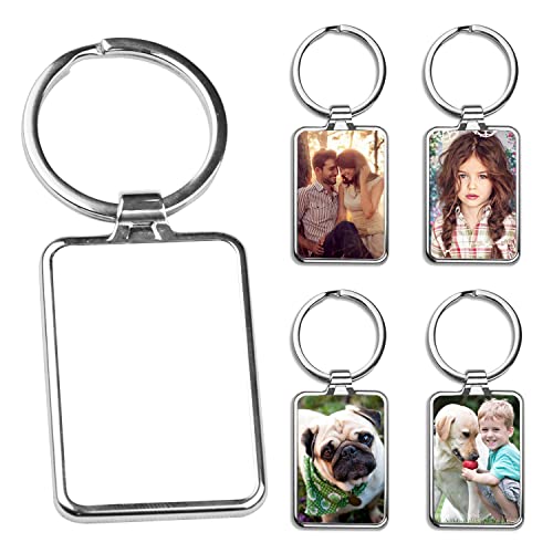 O BOSSTOP 10PCS Sublimation Blanks Keychains Metal Round Key Rings for Heat Press Rectangle