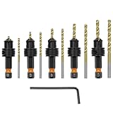 QWORK® 10-teiliges Senkbohrer Holz Set #4/6/8/10/12, aus Titanbeschichtetem Schnellarbeitsstahl 4241 - Senker Bohrer Set für Präzise Holzbearbeitung