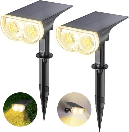 Linkind Solar Lights Outdoor Garden, Dusk-to-Dawn Warm White 3000k Stake Lights Solar Powered, Ip65 Waterproof Solar Spot Lights for Driveway Walkway Decoration, Pack of 2