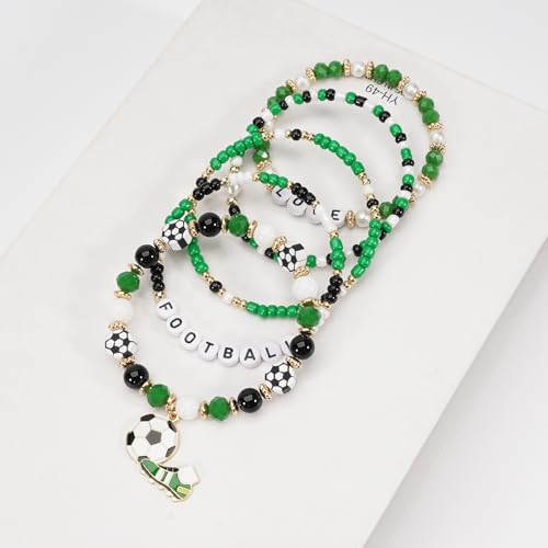 Image of Football Baseball Soccer Beaded Bracelets for Women Stackable Game Day Sports Theme Bracelet